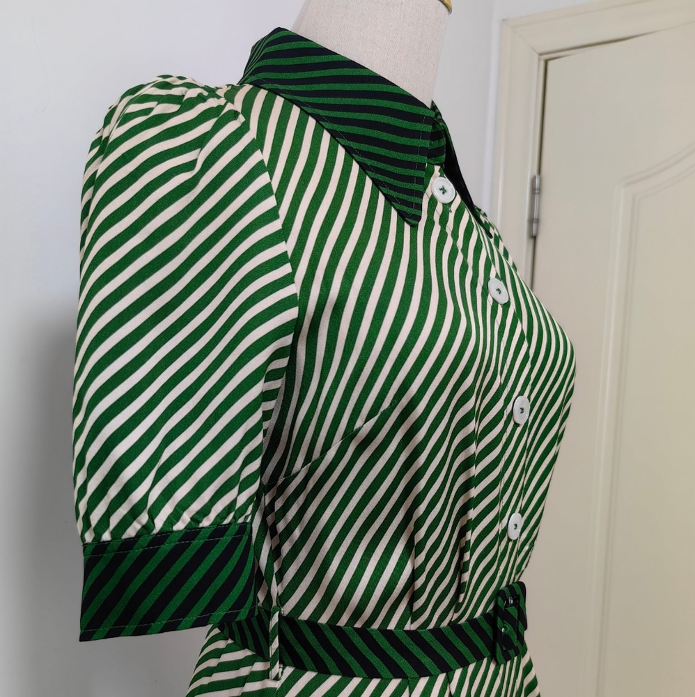 LK Bennett Val Treetop Green & Birch Printed Shirt Dress - Picture 7 of 13